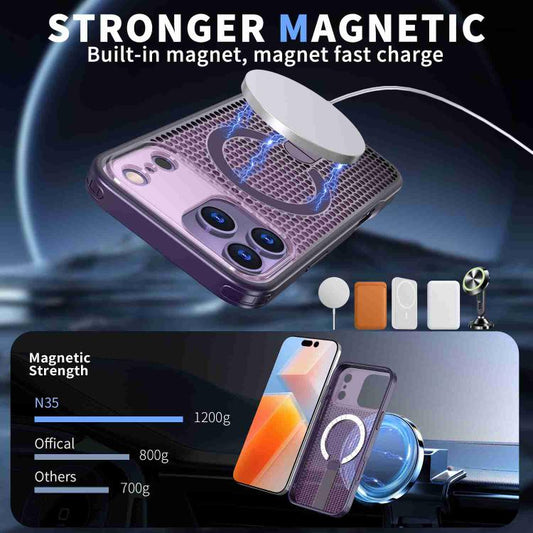 For iPhone 17 Pro Max kalebol Honeycomb Cooling MagSafe Holder Phone Case(Purple) by Kalebol