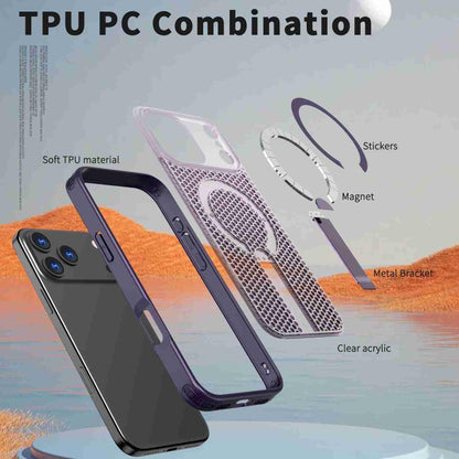 For iPhone 17 Pro Max kalebol Honeycomb Cooling MagSafe Holder Phone Case(Purple) by Kalebol