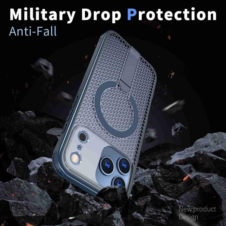 For iPhone 17 Pro kalebol Honeycomb Cooling MagSafe Holder Phone Case(Blue) by Kalebol