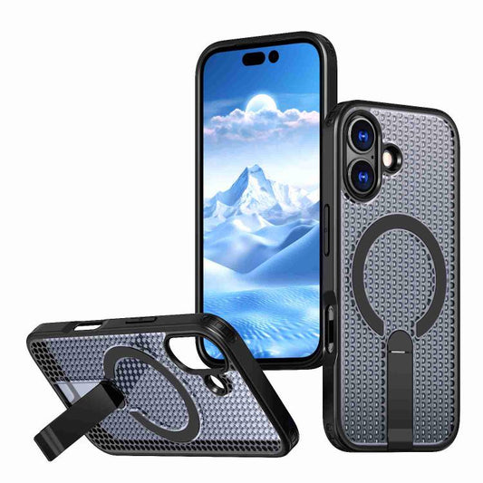 For iPhone 17 kalebol Honeycomb Cooling MagSafe Holder Phone Case(Black) by Kalebol