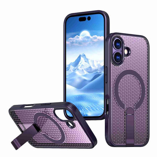 For iPhone 17 kalebol Honeycomb Cooling MagSafe Holder Phone Case(Purple) by Kalebol