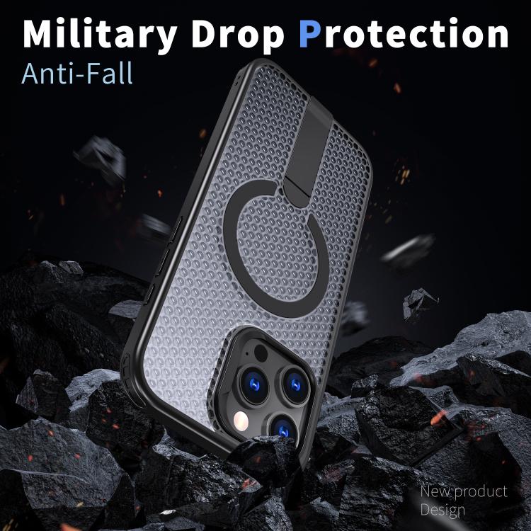 For iPhone 16 Pro kalebol Honeycomb Cooling MagSafe Holder Phone Case(Black) by Kalebol