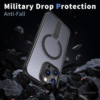 For iPhone 16 Pro kalebol Honeycomb Cooling MagSafe Holder Phone Case(Black) by Kalebol