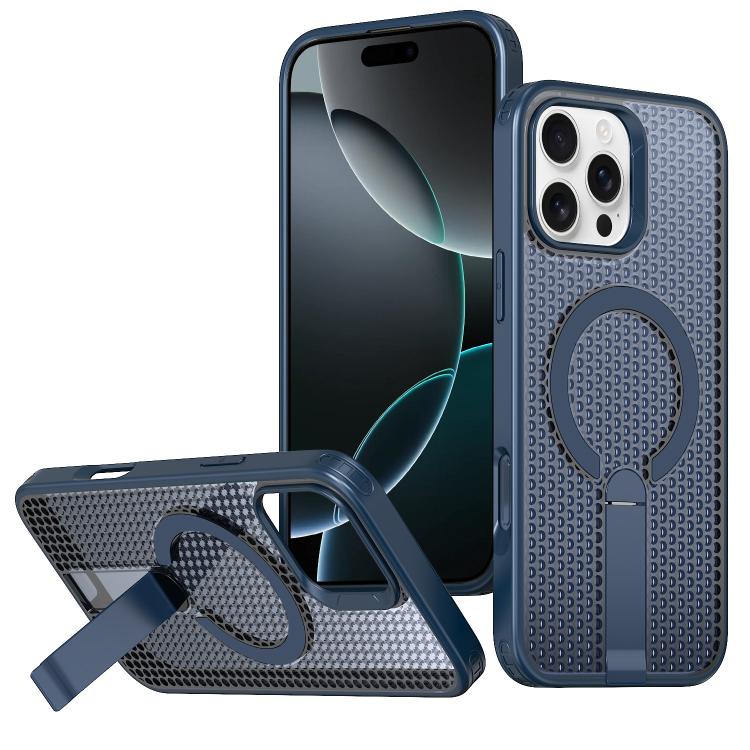 For iPhone 16 Pro kalebol Honeycomb Cooling MagSafe Holder Phone Case(Blue) by Kalebol