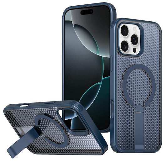 For iPhone 16 Pro kalebol Honeycomb Cooling MagSafe Holder Phone Case(Blue) by Kalebol