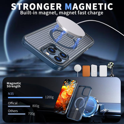 For iPhone 16 Pro kalebol Honeycomb Cooling MagSafe Holder Phone Case(Blue) by Kalebol