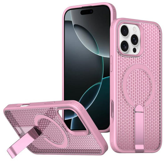 For iPhone 16 Pro kalebol Honeycomb Cooling MagSafe Holder Phone Case(Pink) by Kalebol