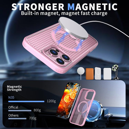For iPhone 16 Pro kalebol Honeycomb Cooling MagSafe Holder Phone Case(Pink) by Kalebol