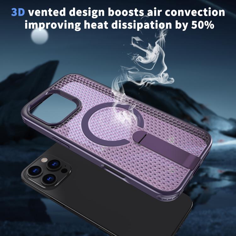 For iPhone 16 Pro kalebol Honeycomb Cooling MagSafe Holder Phone Case(Purple) by Kalebol