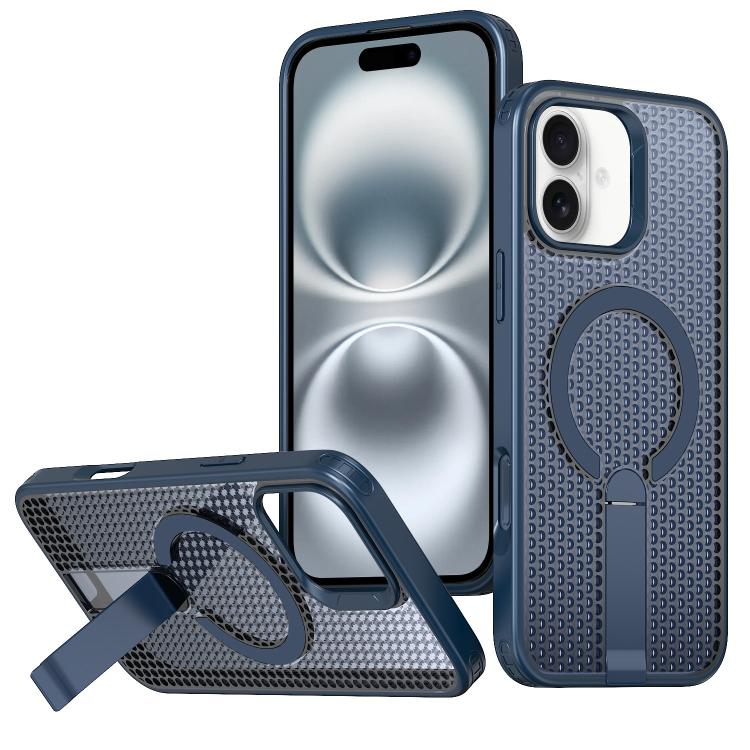 For iPhone 16 Plus kalebol Honeycomb Cooling MagSafe Holder Phone Case(Blue) by Kalebol
