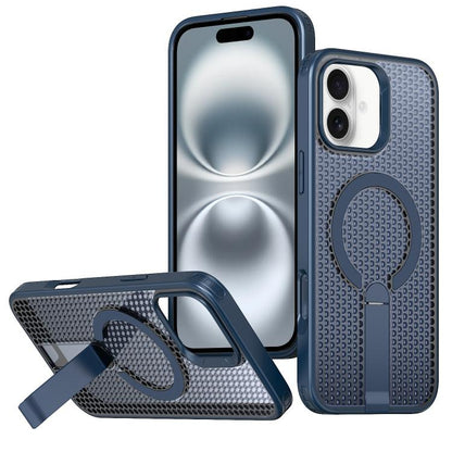 For iPhone 16 Plus kalebol Honeycomb Cooling MagSafe Holder Phone Case(Blue) by Kalebol