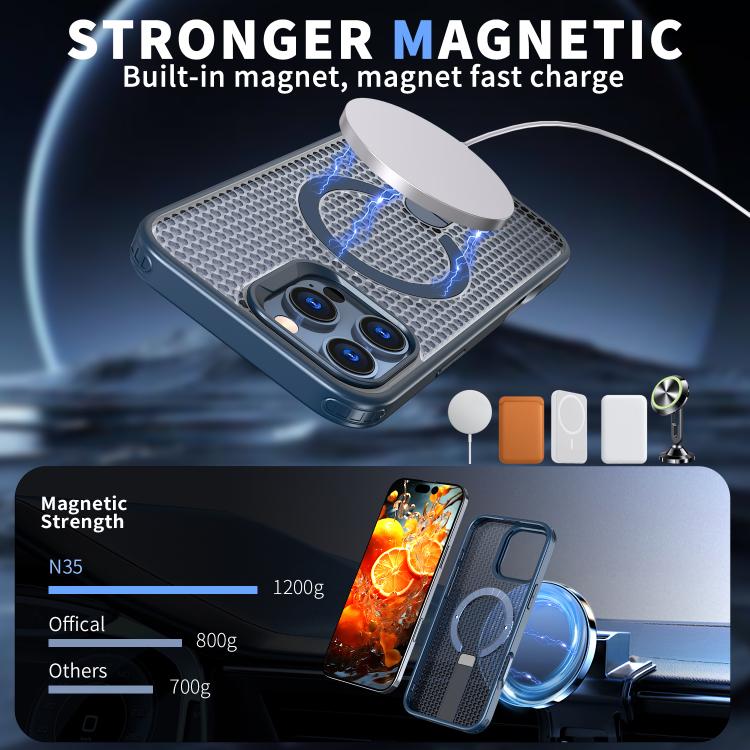 For iPhone 16 Plus kalebol Honeycomb Cooling MagSafe Holder Phone Case(Blue) by Kalebol