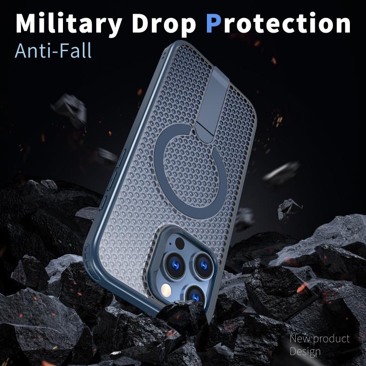 For iPhone 16 Plus kalebol Honeycomb Cooling MagSafe Holder Phone Case(Blue) by Kalebol