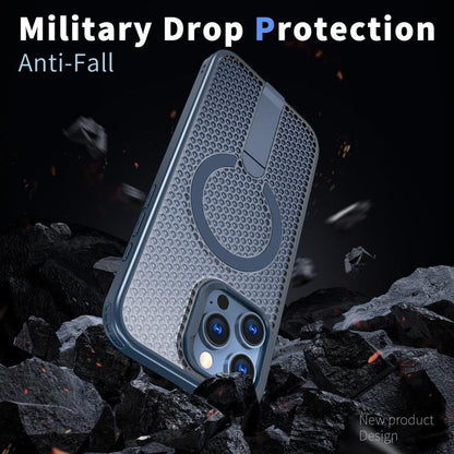 For iPhone 16 Plus kalebol Honeycomb Cooling MagSafe Holder Phone Case(Blue) by Kalebol