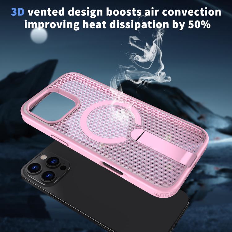 For iPhone 16 Plus kalebol Honeycomb Cooling MagSafe Holder Phone Case(Pink) by Kalebol