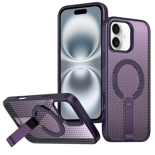 For iPhone 16 Plus kalebol Honeycomb Cooling MagSafe Holder Phone Case(Purple) by Kalebol