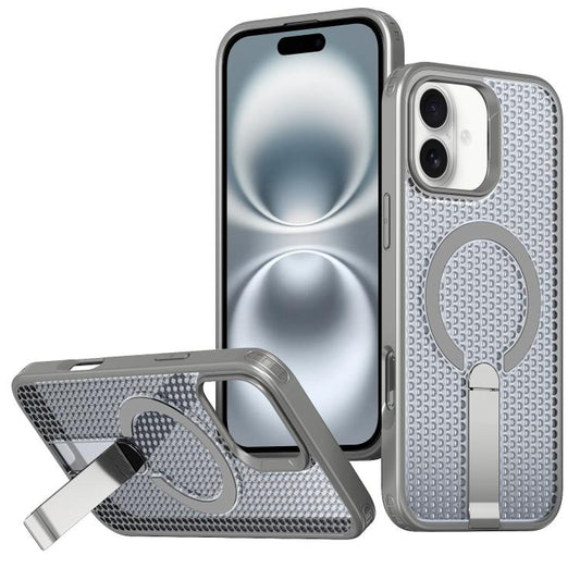 For iPhone 16 kalebol Honeycomb Cooling MagSafe Holder Phone Case(Titanium Grey) by Kalebol