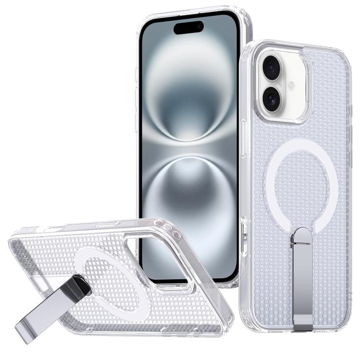 For iPhone 16 kalebol Honeycomb Cooling MagSafe Holder Phone Case(Frosted Transparent) by Kalebol