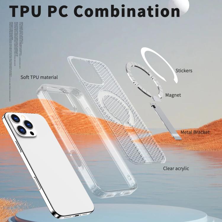 For iPhone 16 kalebol Honeycomb Cooling MagSafe Holder Phone Case(Frosted Transparent) by Kalebol