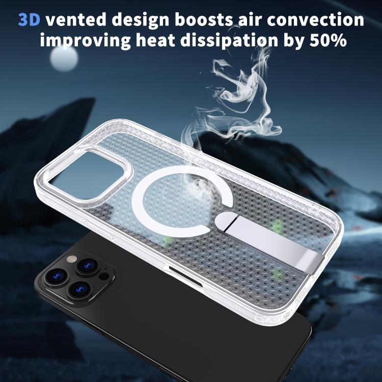 For iPhone 16 kalebol Honeycomb Cooling MagSafe Holder Phone Case(Frosted Transparent) by Kalebol