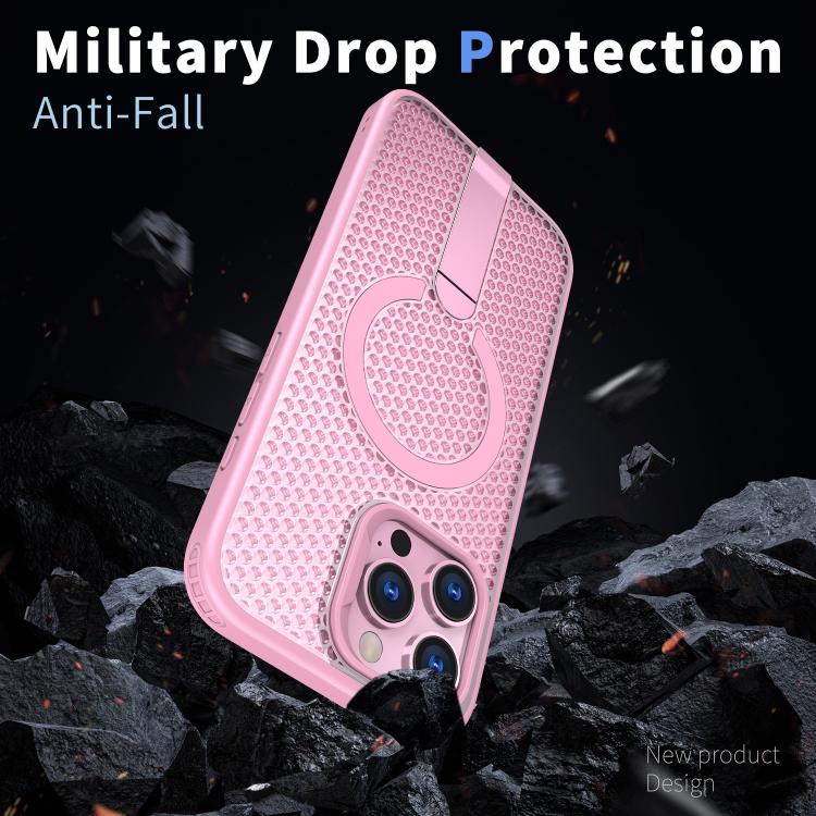 For iPhone 16 kalebol Honeycomb Cooling MagSafe Holder Phone Case(Pink) by Kalebol