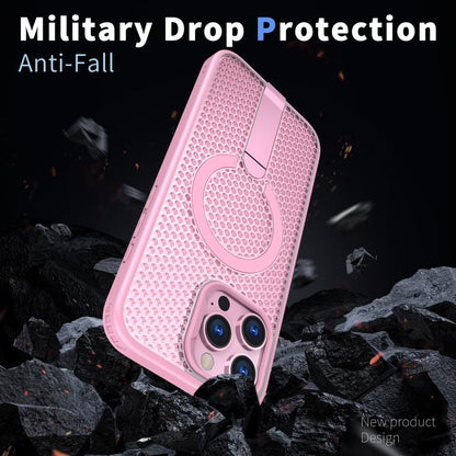 For iPhone 16 kalebol Honeycomb Cooling MagSafe Holder Phone Case(Pink) by Kalebol
