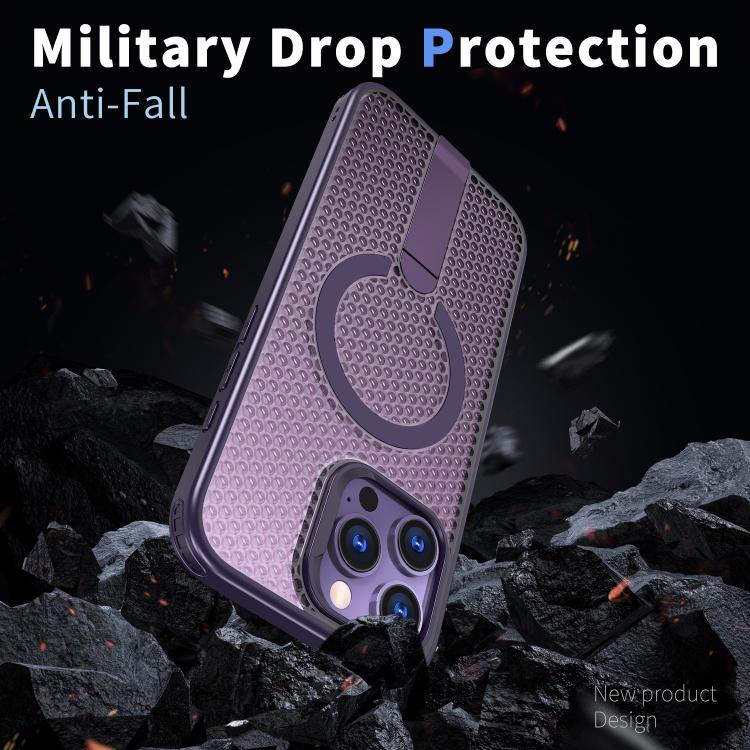 For iPhone 16 kalebol Honeycomb Cooling MagSafe Holder Phone Case(Purple) by Kalebol