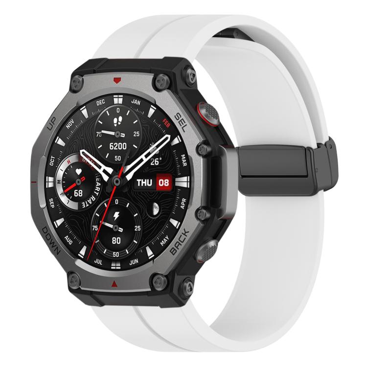 For Amazfit T-Rex 3 xDfind Flat Head Groove Folding Black Buckle Silicone Watch Band(White) by xDfind