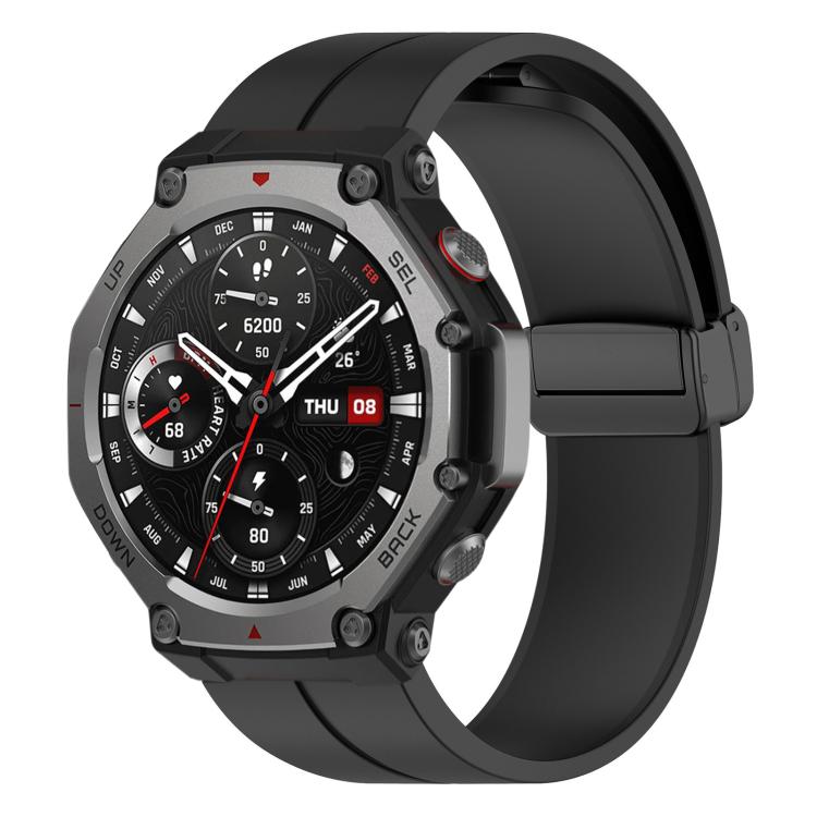 For Amazfit T-Rex 3 xDfind Flat Head Groove Folding Black Buckle Silicone Watch Band(Black) by xDfind