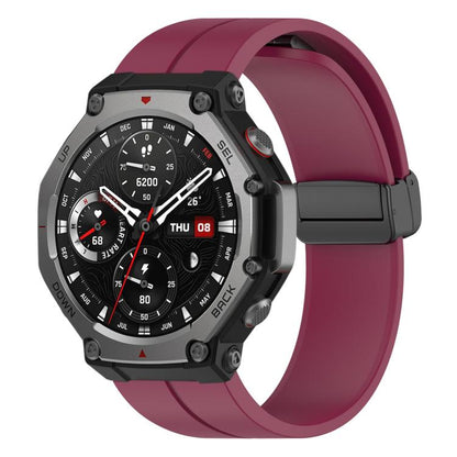 For Amazfit T-Rex 3 xDfind Flat Head Groove Folding Black Buckle Silicone Watch Band(Wine Red) by xDfind