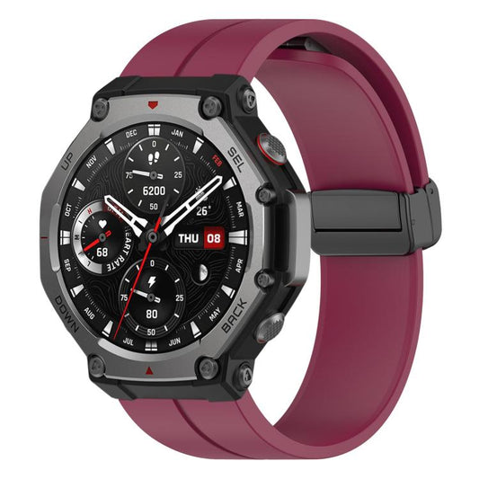 For Amazfit T-Rex 3 xDfind Flat Head Groove Folding Black Buckle Silicone Watch Band(Wine Red) by xDfind