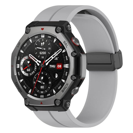 For Amazfit T-Rex 3 xDfind Flat Head Groove Folding Black Buckle Silicone Watch Band(Light Grey) by xDfind