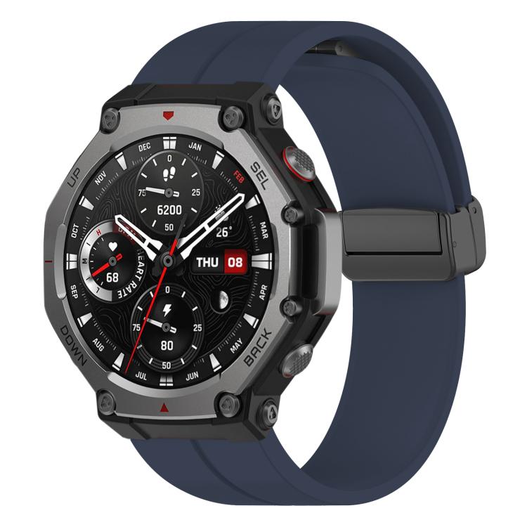 For Amazfit T-Rex 3 xDfind Flat Head Groove Folding Black Buckle Silicone Watch Band(Midnight Blue) by xDfind
