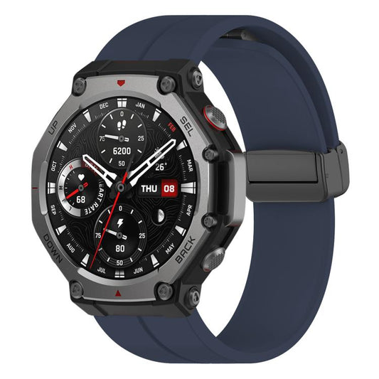 For Amazfit T-Rex 3 xDfind Flat Head Groove Folding Black Buckle Silicone Watch Band(Midnight Blue) by xDfind