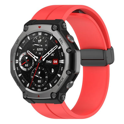 For Amazfit T-Rex 3 xDfind Flat Head Groove Folding Black Buckle Silicone Watch Band(Red) by xDfind