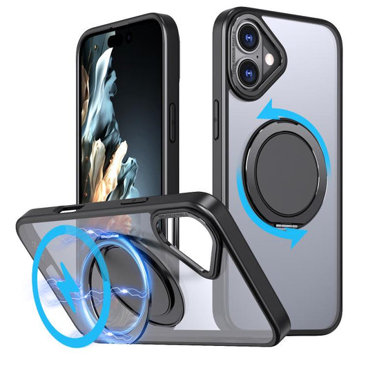 For iPhone 16 Plus Kalebol 360-degree Rotating MagSafe Magnetic Holder Phone Case(Black) by Kalebol