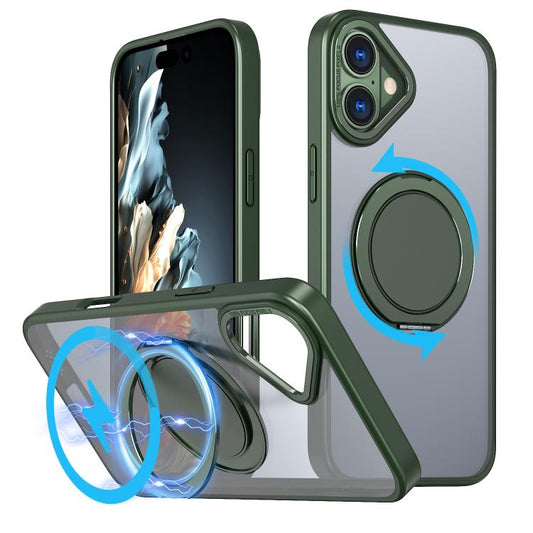 For iPhone 16 Plus Kalebol 360-degree Rotating MagSafe Magnetic Holder Phone Case(Green) by Kalebol