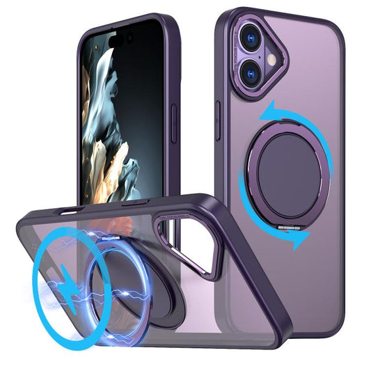For iPhone 16 Plus Kalebol 360-degree Rotating MagSafe Magnetic Holder Phone Case(Purple) by Kalebol