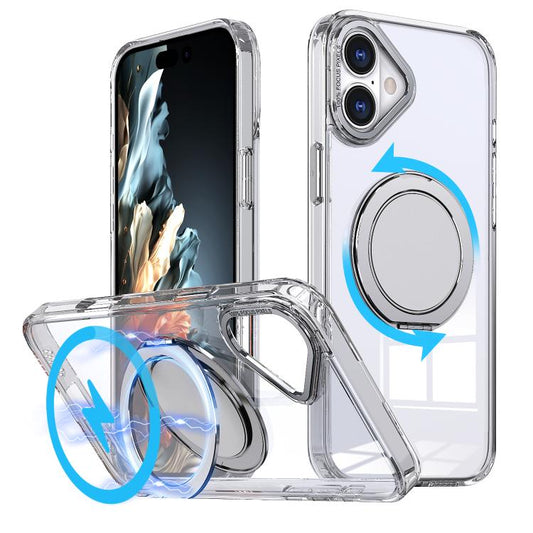 For iPhone 16 Plus Kalebol 360-degree Rotating MagSafe Magnetic Holder Phone Case(Transparent) by Kalebol