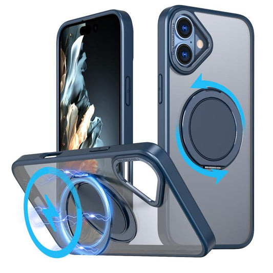 For iPhone 16 Kalebol 360-degree Rotating MagSafe Magnetic Holder Phone Case(Blue) by Kalebol