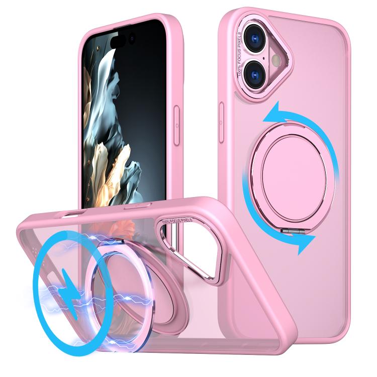 For iPhone 16 Kalebol 360-degree Rotating MagSafe Magnetic Holder Phone Case(Pink) by Kalebol