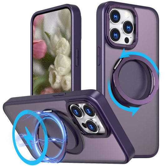 For iPhone 16 Pro Kalebol 360-degree Rotating MagSafe Magnetic Holder Phone Case(Purple) by Kalebol