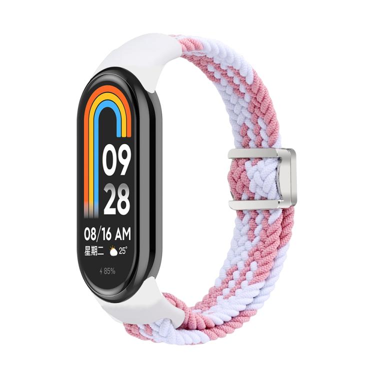 For Xiaomi Smart Band 10 / 9 / 8 xDfind Nylon Braided Loop Magnetic Buckle Watch Band(Pink White) by xDfind
