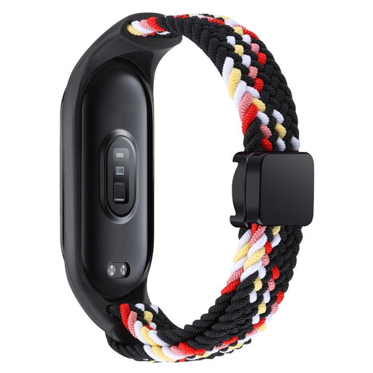 For Xiaomi Mi Band 7 / 6 / 5 / 4 / 3 xDfind Watch Cover Integrated Braided Loop Magnetic Buckle Watch Band(Black Rainbow) by xDfind