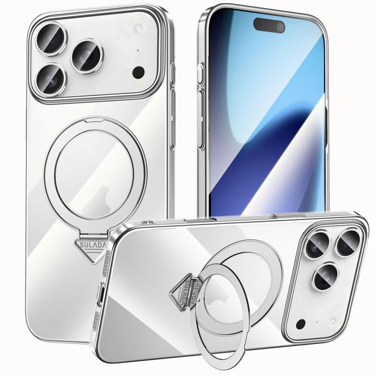For iPhone 17 Pro SULADA Electroplated Transparent MagSafe Holder Phone Case(Silver) by SULADA