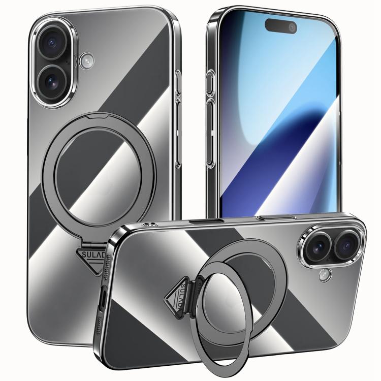 For iPhone 17 SULADA Electroplated Transparent MagSafe Holder Phone Case(Black) by SULADA