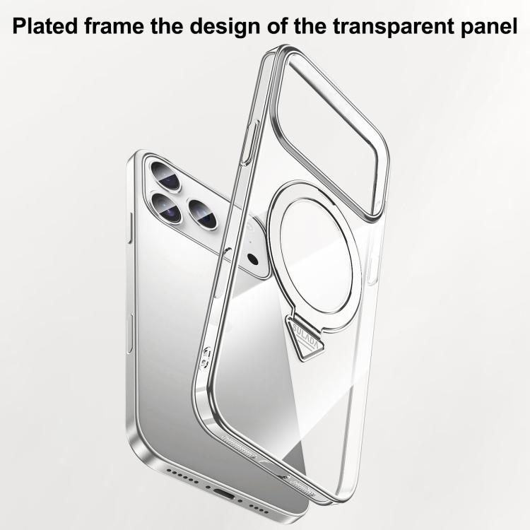 For iPhone 17 Pro Max SULADA Electroplated Transparent MagSafe Holder Phone Case(Silver) by SULADA