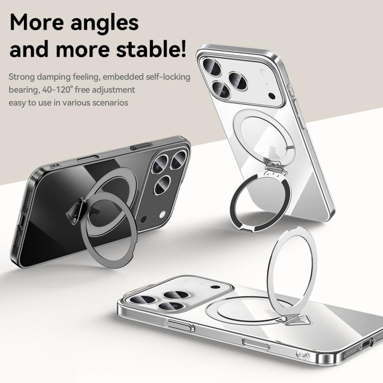 For iPhone 17 Pro Max SULADA Electroplated Transparent MagSafe Holder Phone Case(Silver) by SULADA