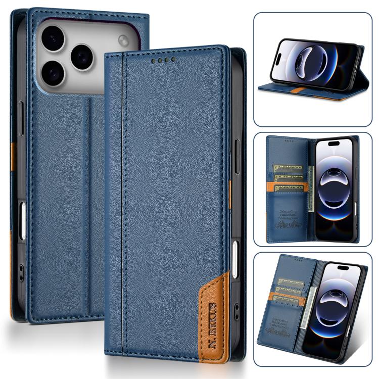For iPhone 17 Pro Max N.BEKUS P3 RFID Stitching Magnetic Flip Leather Phone Case(Blue) by N.BEKUS