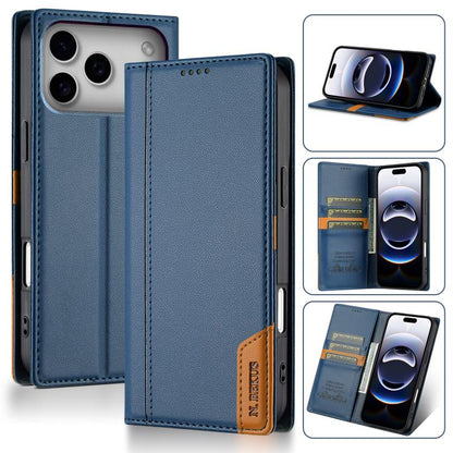 For iPhone 17 Pro Max N.BEKUS P3 RFID Stitching Magnetic Flip Leather Phone Case(Blue) by N.BEKUS